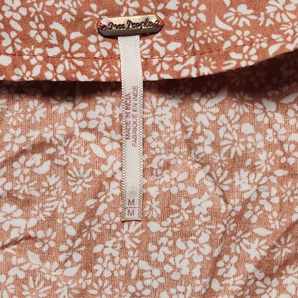 Free People Womens Medium Sienna Floral Blouse Tie Sleeves Orange Boho - Picture 4 of 12